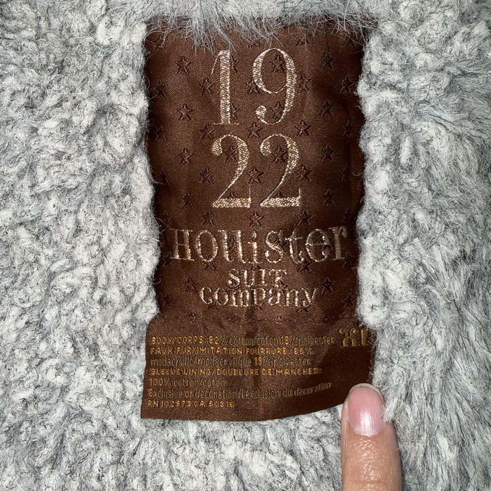 Hollister Faux Fur Lined Hooded Jacket Womens XL Gray Zip Up California Logo - Picture 10 of 13
